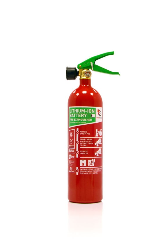 2 Litre Lithium-ion Battery Fire Extinguisher using FIREBLOCK Lithium Gel